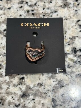 Coach Mixed Metal Heart Stackable Ring - Rose Gold & Silver Tones